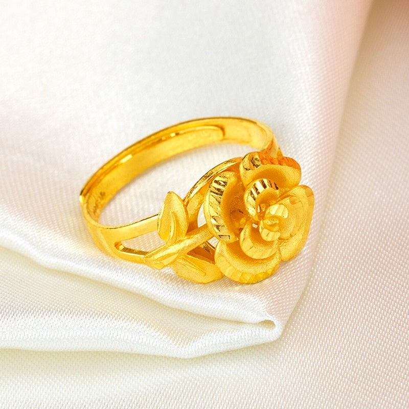 24K Gold Rose Ring for Women