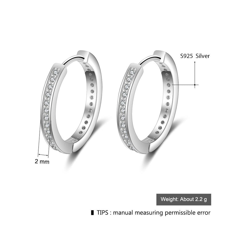 925 Sterling Silver Classic Style Cubic Zirconia Paved Round Hoop Earrings