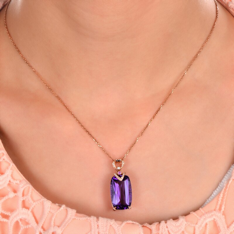 18K Gold Amethyst & Diamond Engagement Pendant for Her