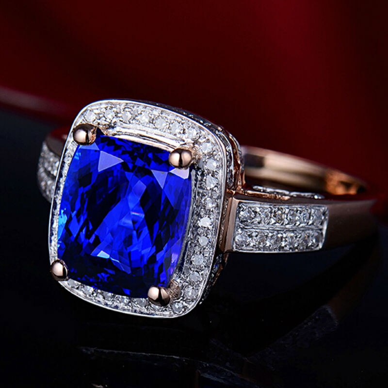 14K Rose Gold Tanzanite Cushion Engagement Ring