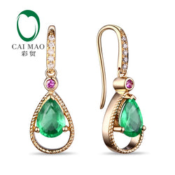 14k Yellow Gold Emerald & Diamond Pink Sapphire Engagement Earrings for Women