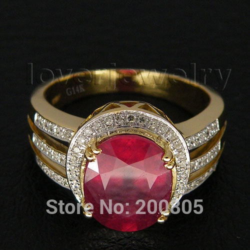 14K Yellow Gold Red Ruby 4.50CTW Diamond Ring for Women