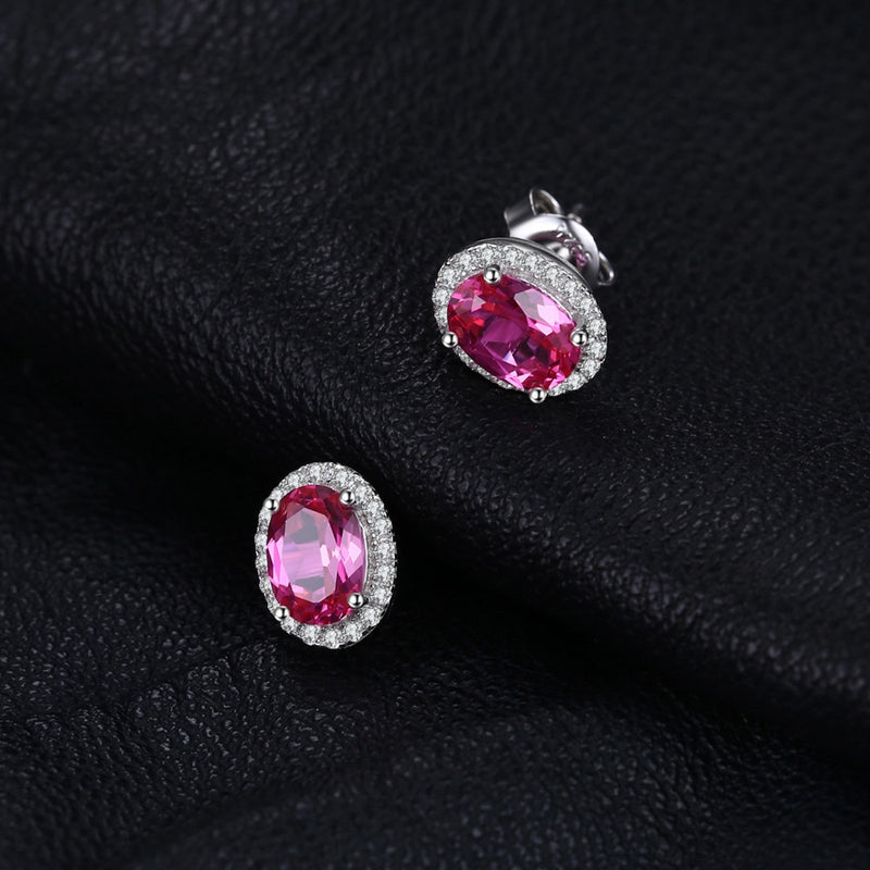 Sterling Silver Oval Pink Sapphire Earrings for Women