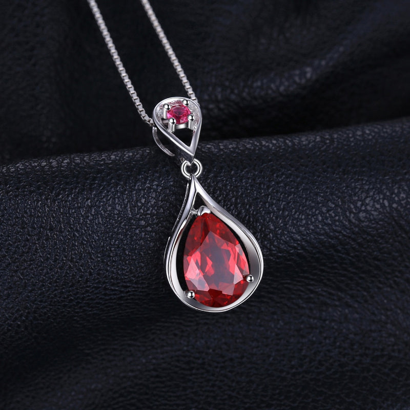 925 Sterling Silver Water Drop Red Ruby 3.8 ctw Pendant Necklace for Women