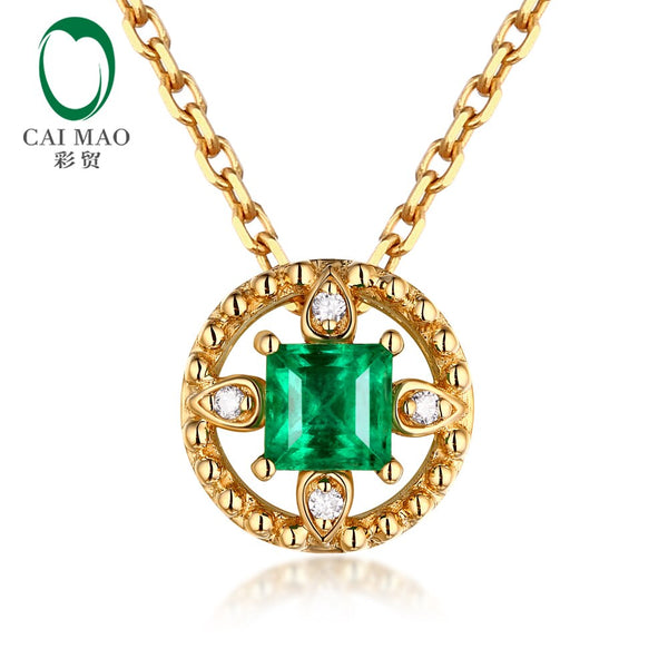 14k Yellow Gold Emerald and Diamond Vintage Pendant for Her