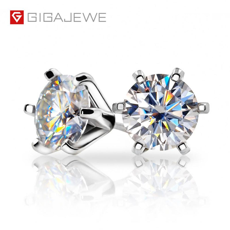 GIGAJEWE Round Cut Total 2.0ct Moissanite 18K Gold Plated 925 Silver Earrings
