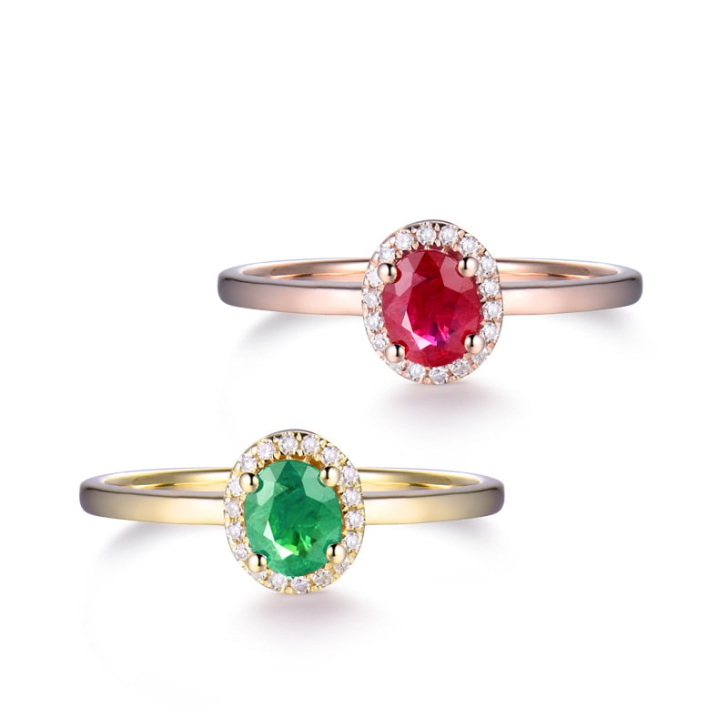 14K Yellow/Rose Gold Emerald Ruby Diamond Ring for her