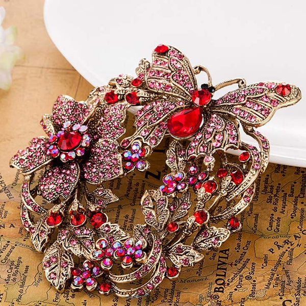 Silver Big Crystal Butterfly Brooch For Women