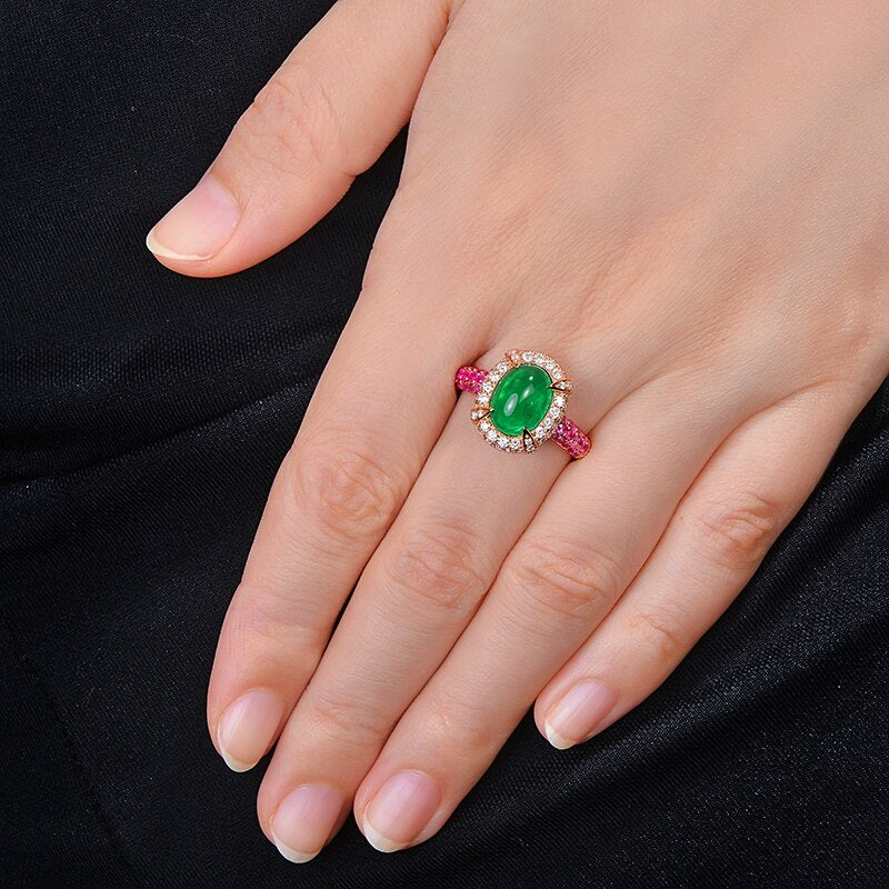 14K Rose Gold Emerald and Diamond Engagement Ring