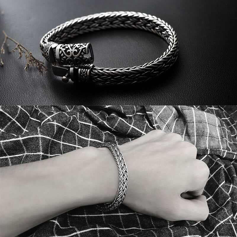 GAGAFEEL 925 Silver Classic Thai Wire-cable Link Chain Bracelet Width 8mm