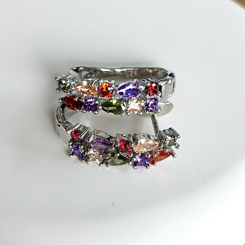 Wholesale with stamp Luxury 925 sterling silver Earrings Flash Colorful CZ Zircon Ear Studs Earrings Women Cheap brincos