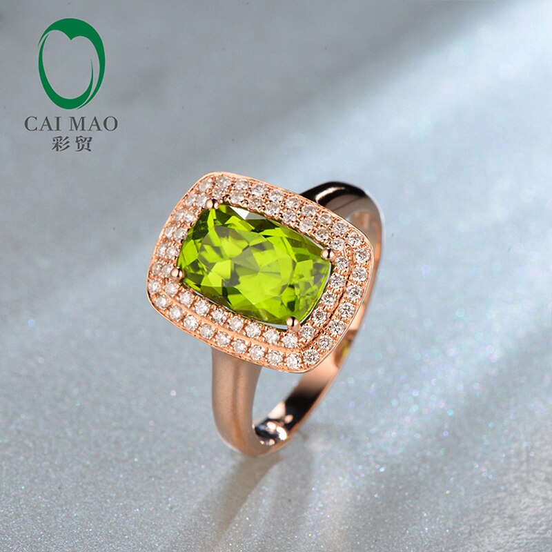 14K Rose Gold Halo Engagement Ring with 3.27 ctw Green Peridot and Pave Diamonds. for her