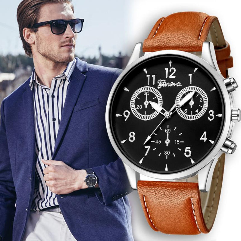 New Geneva fashion mens quartz business watch military leather waterproof watch high quality Relogio Masculino #F