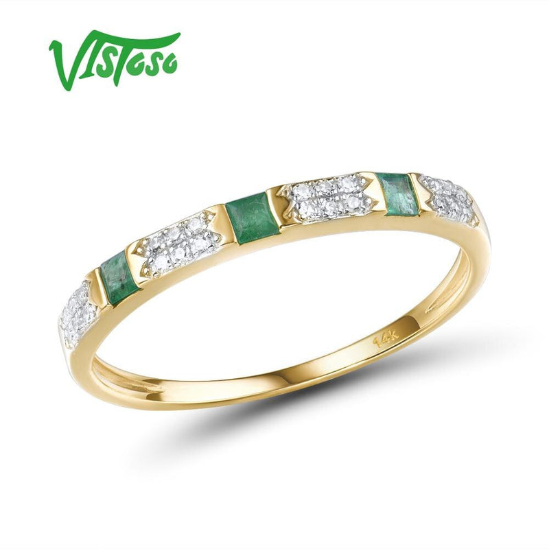 14K Yellow/White Gold Diamond and Blue Sapphire Emerald Ring for Women