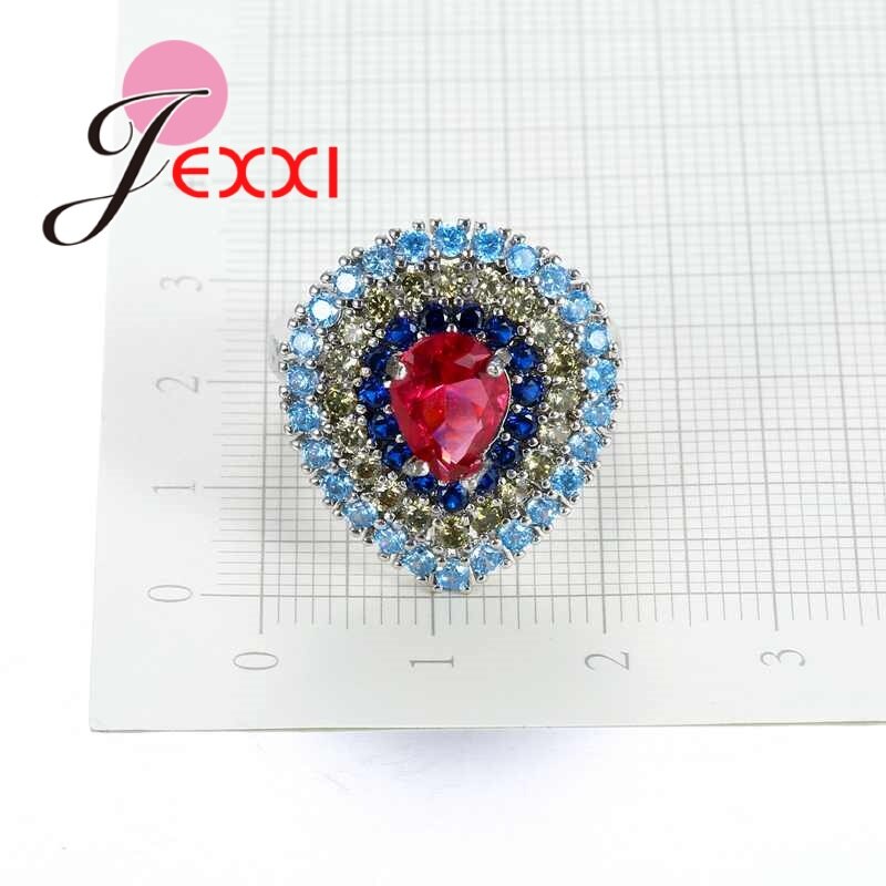 New Arrival Colorful Cubic Zirconia Rings 925 sterling-silver-jewelry Water Drop Shape for Women Christmas Gift