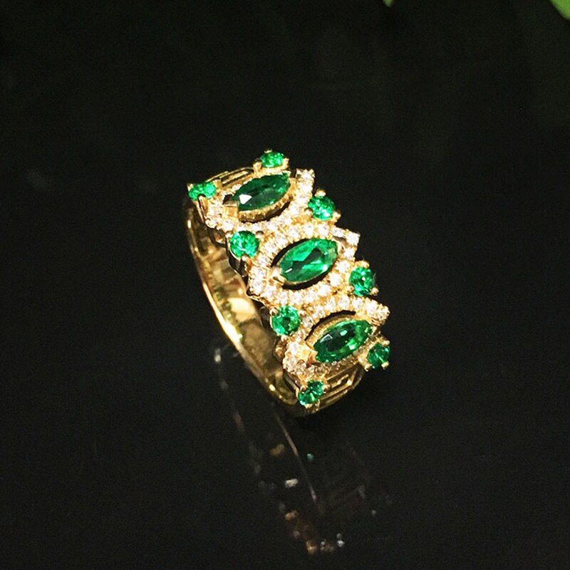 18K Gold Lab Created Emerald and Moissanite Diamond Ring for Women