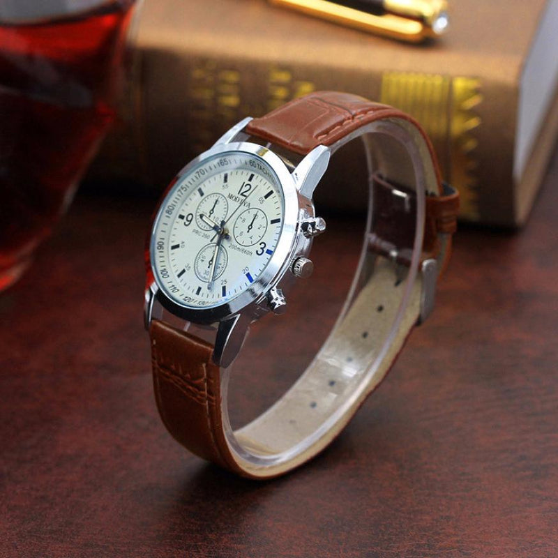 The Latest Mens Watches Fashion Sports Watch Mens Analog Movement Quartz Watch MODIYA Blue Glass Three-eye Gift Watch Clock#F