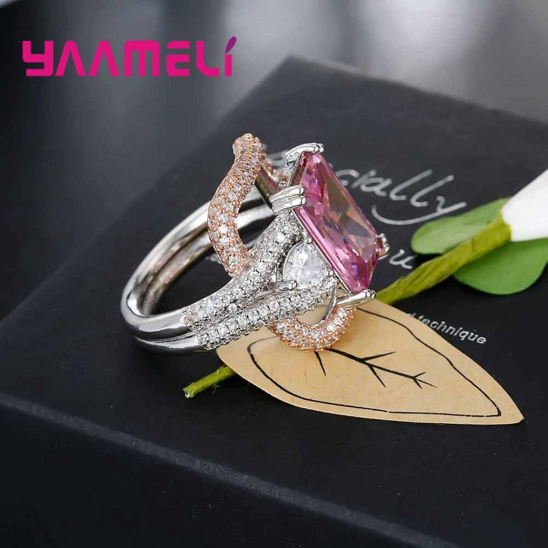 925 Sterling Silver Pink CZ Ring for Women