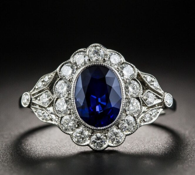 Vintage Fashion Jewelry 925 Sterling Silver Princess Ring Blue AAA CZ Eternity Court Women Wedding Engagement Band Ring for Love