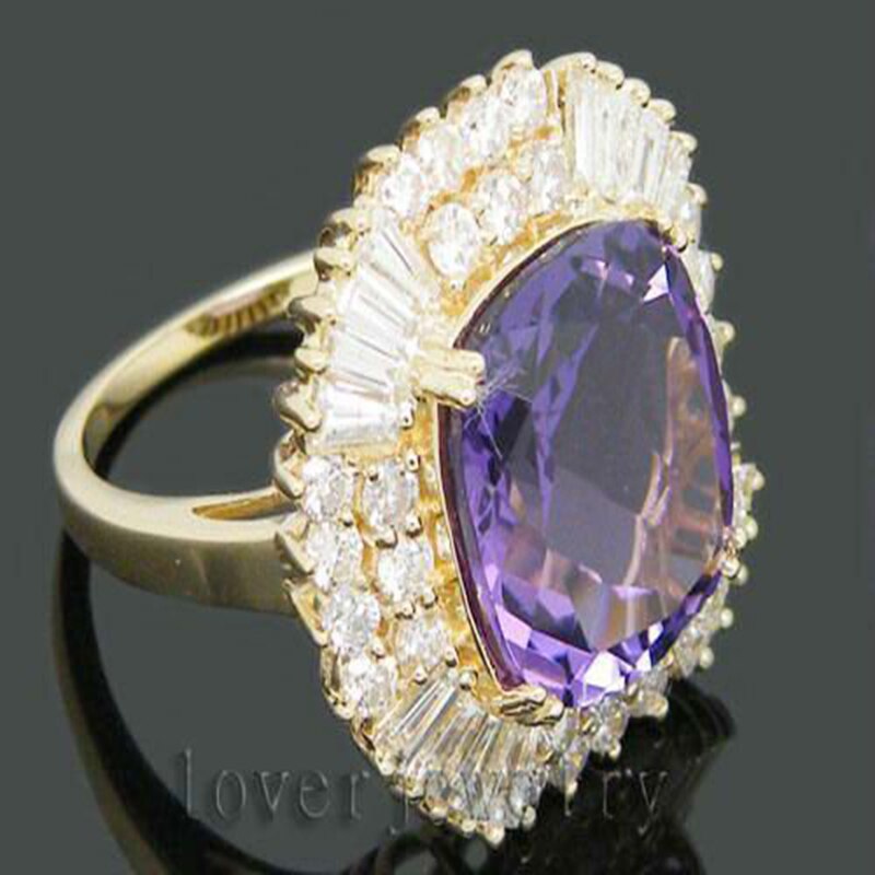 14kt Gold Amethyst 9.80ct Natural Diamonds Ring for Her