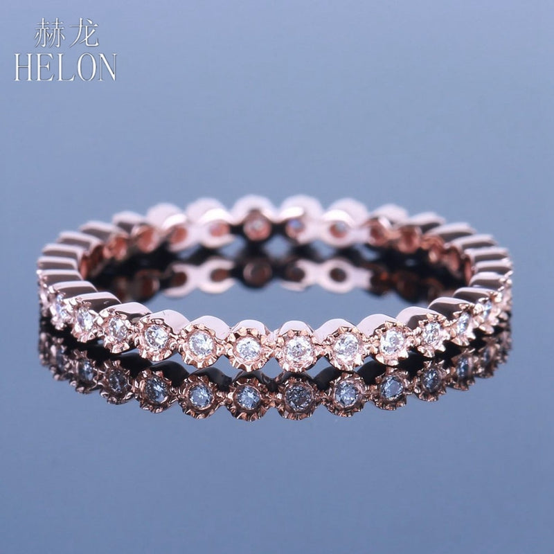 HELON 14K Rose Gold Milgrain Bezel 0.15ct Natural Diamonds Ring