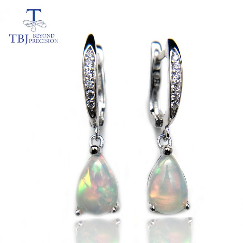 TBJ 925 Sterling Silver Natural Rainbow Ehiopian Opal Dangle Earrings