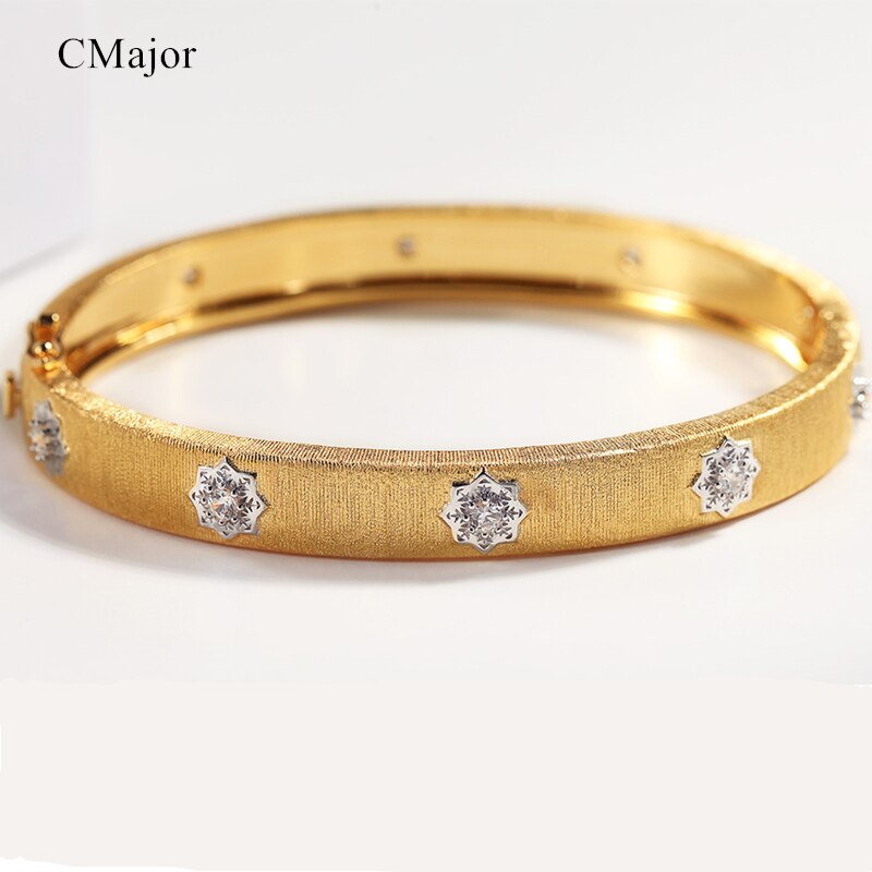 CMajor 925 Sterling Silver Gold Color Fashion Flower 5mm Width Two Tone Bracelets