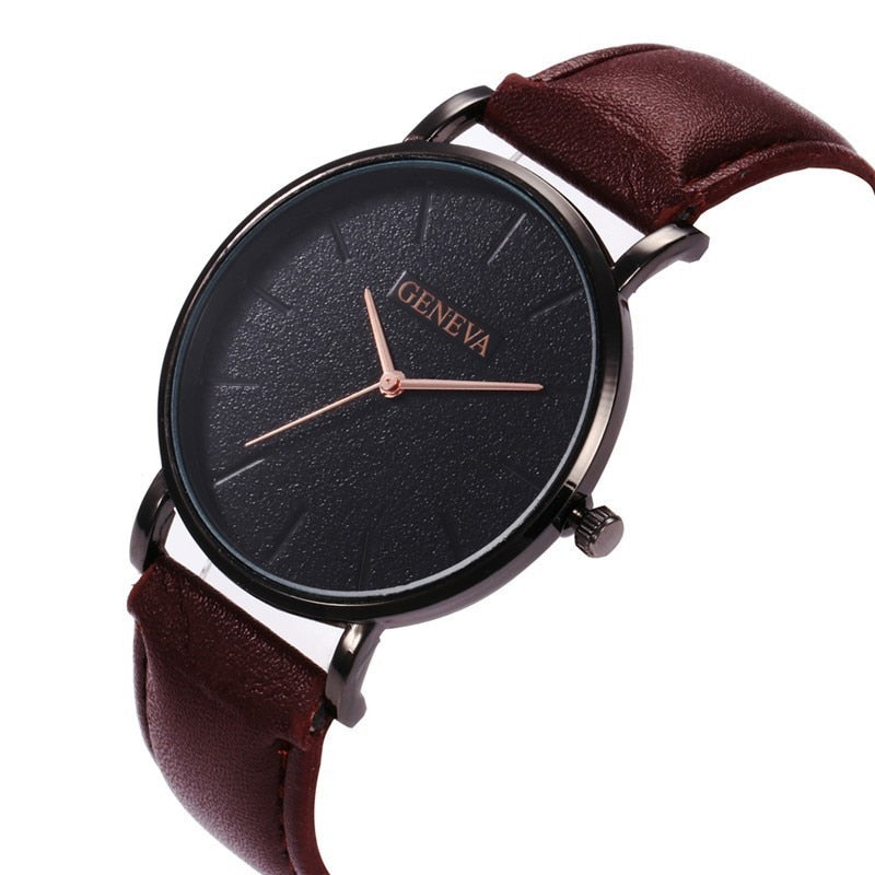 Mens Fashion Decorative Chronograph Leather Band Quartz Wristwatch