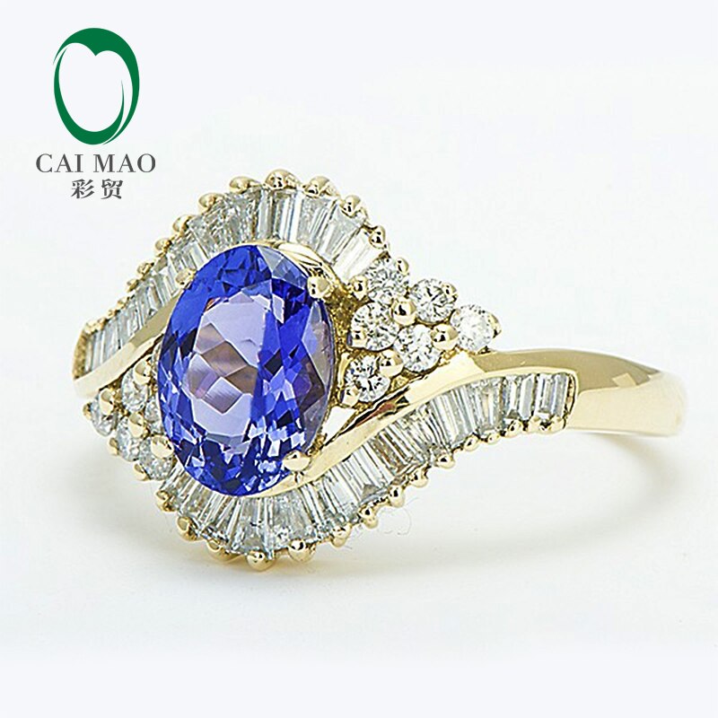 14K Yellow Gold Natural Diamond & Blue Tanzanite Ring for Women