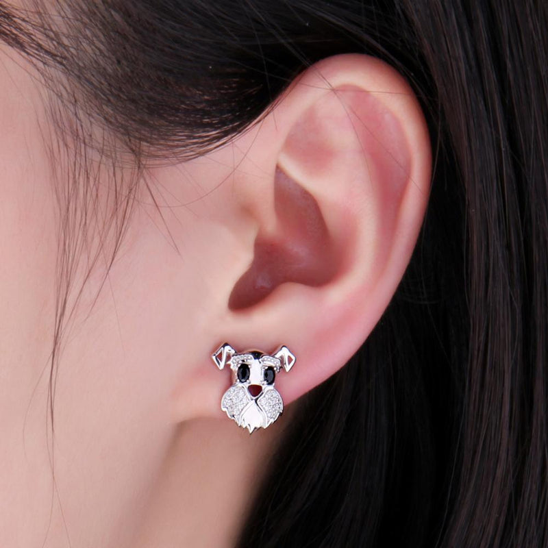 Sterling Silver Natural Black Spinel Schnauzer Dog Stud Earrings for Women