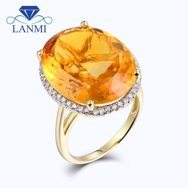 Solid 14kt Yellow Gold Oval Yellow Citrine Wedding Ring for Women