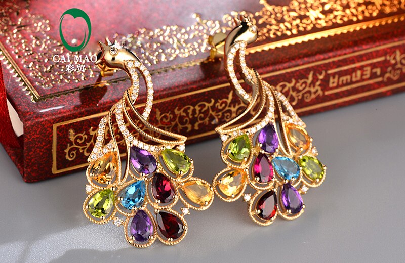 14k Yellow Gold Natural Gemstone Earrings Studs for Women