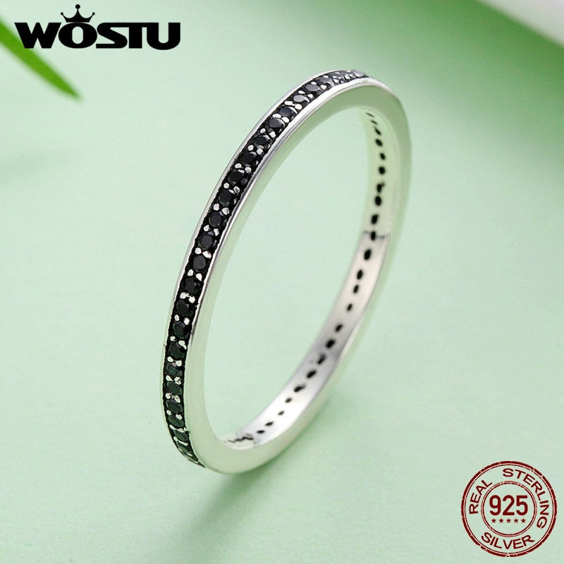 WOSTU Authentic 925 Sterling Silver Black CZ Stackable Ring