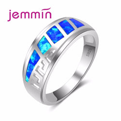 Sterling Silver Fine Blue Opal Hollow Out Round Rings for Women