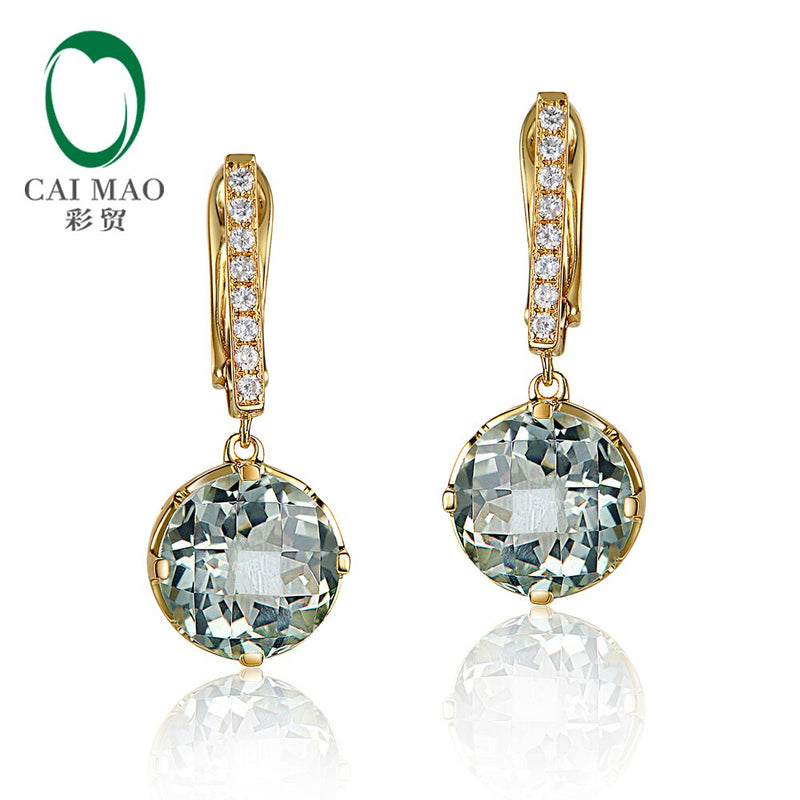 14KT Gold Green Amethyst & Diamond Engagement Earrings for her