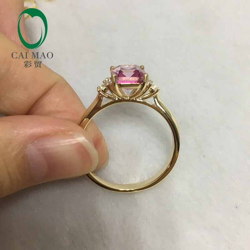 14K White Gold 2.78ct Emerald Cut Pink Topaz and 0.28ct White Sapphire Engagement Ring for Her