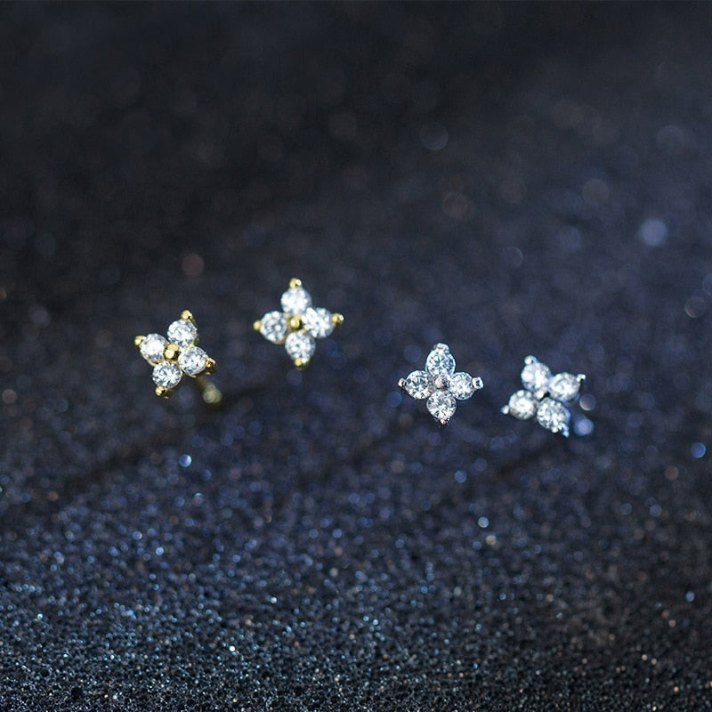 MloveAcc Authentic 925 Sterling Silver Romantic Flower Clear CZ Stud Earrings