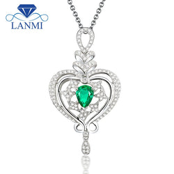 18k White Gold Emerald Pendant Necklace for Women