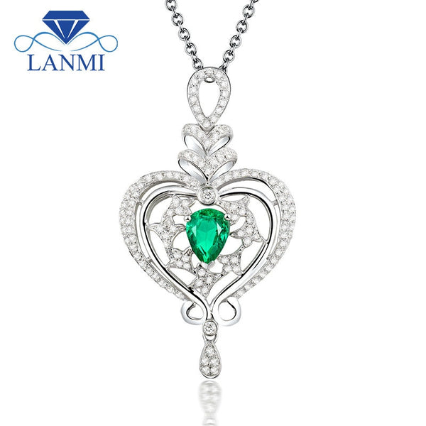 18k White Gold Emerald Pendant Necklace for Women