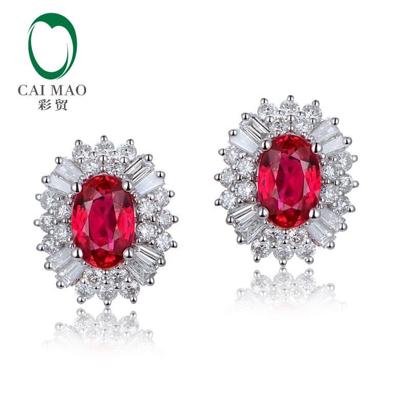 14kt White Gold Ruby and Diamond Earrings for Women