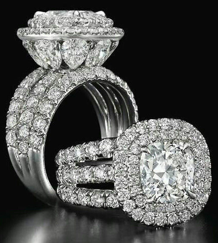Luxury Big 925 Sterling Silver Cushion Zirconia Ring