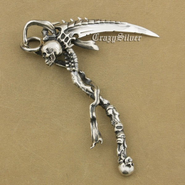 925 Sterling Silver Grim Reaper Skull Pendant for Men