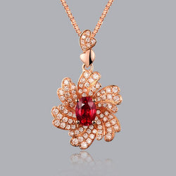 14K Rose Gold Oval Cut Diamond and Ruby Pendant Necklace for Women