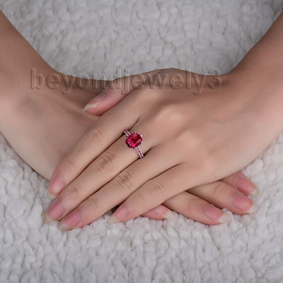 14K White Gold Red Ruby Ring for Women