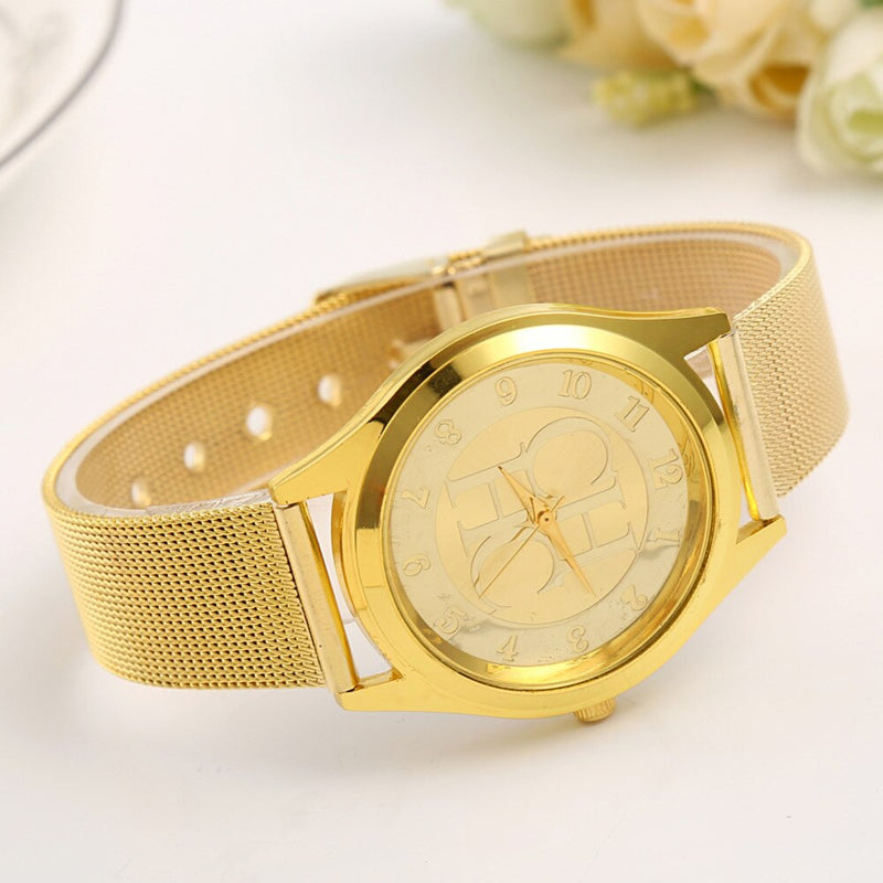 New Brand Gold Geneva Casual Quartz Watch Women Metal Mesh Stainless Steel Dress Wrist Watches Relogio Feminino Clock Hot Sale