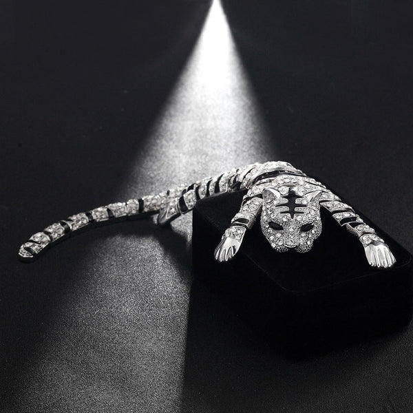 Silver Big Tiger Brooch Pin for Men and Women