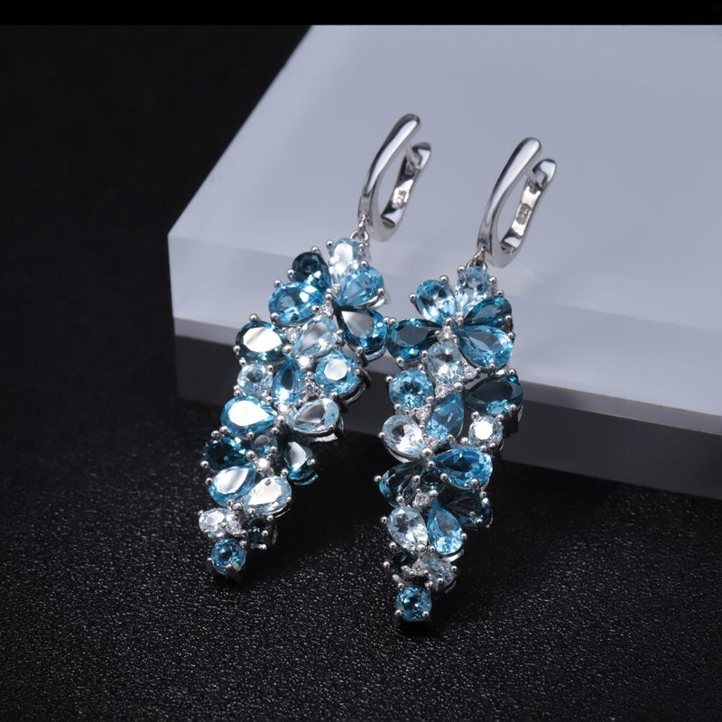 GEMS BALLET Real 925 Sterling Silver Natural Sky Blue Mix Topaz Gemstones Drop Earrings
