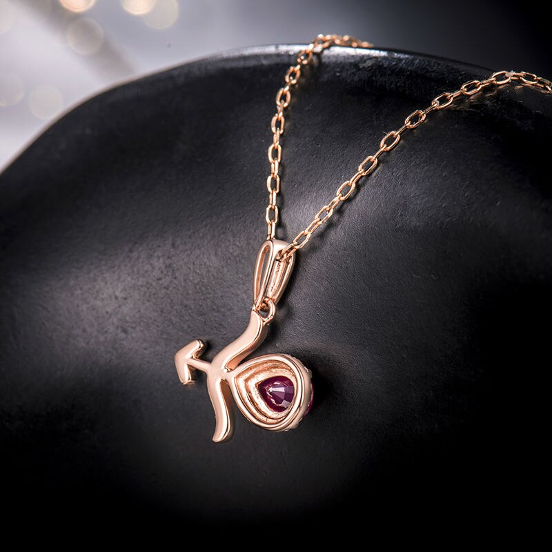 18K Rose Gold Natural Ruby Pear Cut Pendant for Women