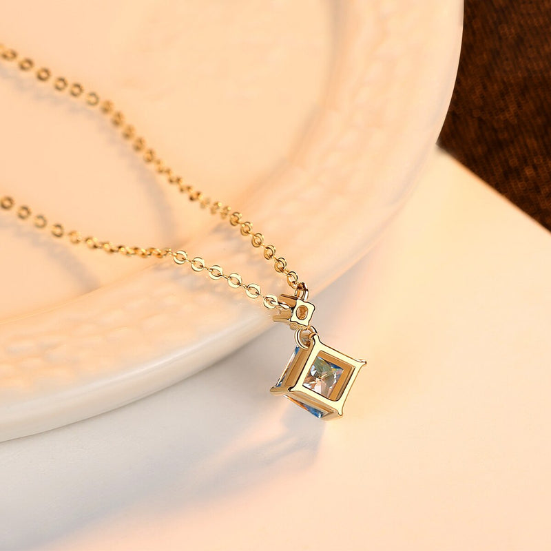 CZCITY Authentic 14k Au 585 Yellow Gold Sapphire Pendant & Necklace