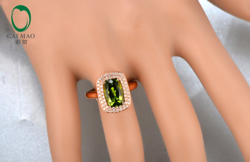 14K Rose Gold Halo Engagement Ring with 3.27 ctw Green Peridot and Pave Diamonds. for her